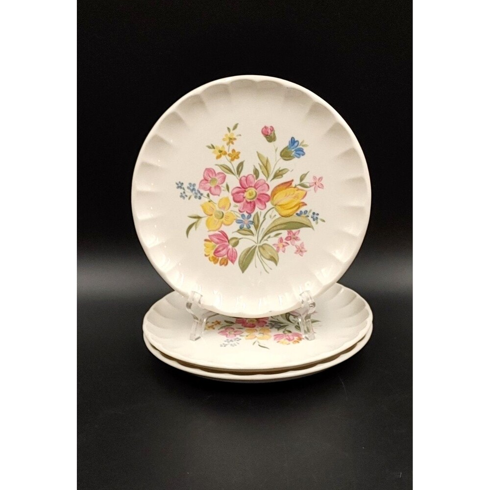 VTG W.S. George Spring Floral Bolero Plates Dessert 7.25" Set of 3 Ceramic